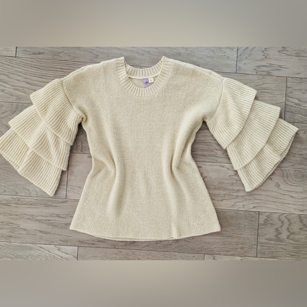 Ruffle Sleeve Cozy Sweater in Cream Color